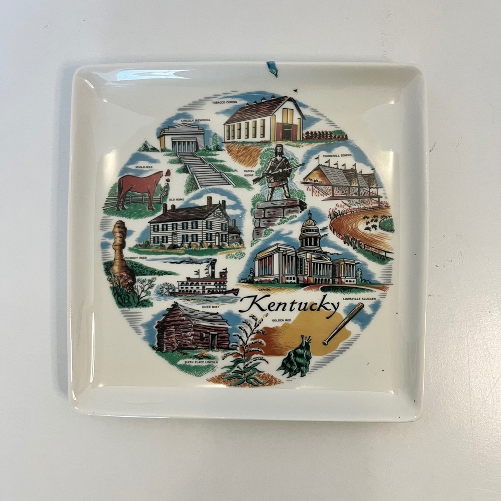Vintage Hall China Kentucky State Souvenir Plate Square Ceramic 6.25 Inch USA